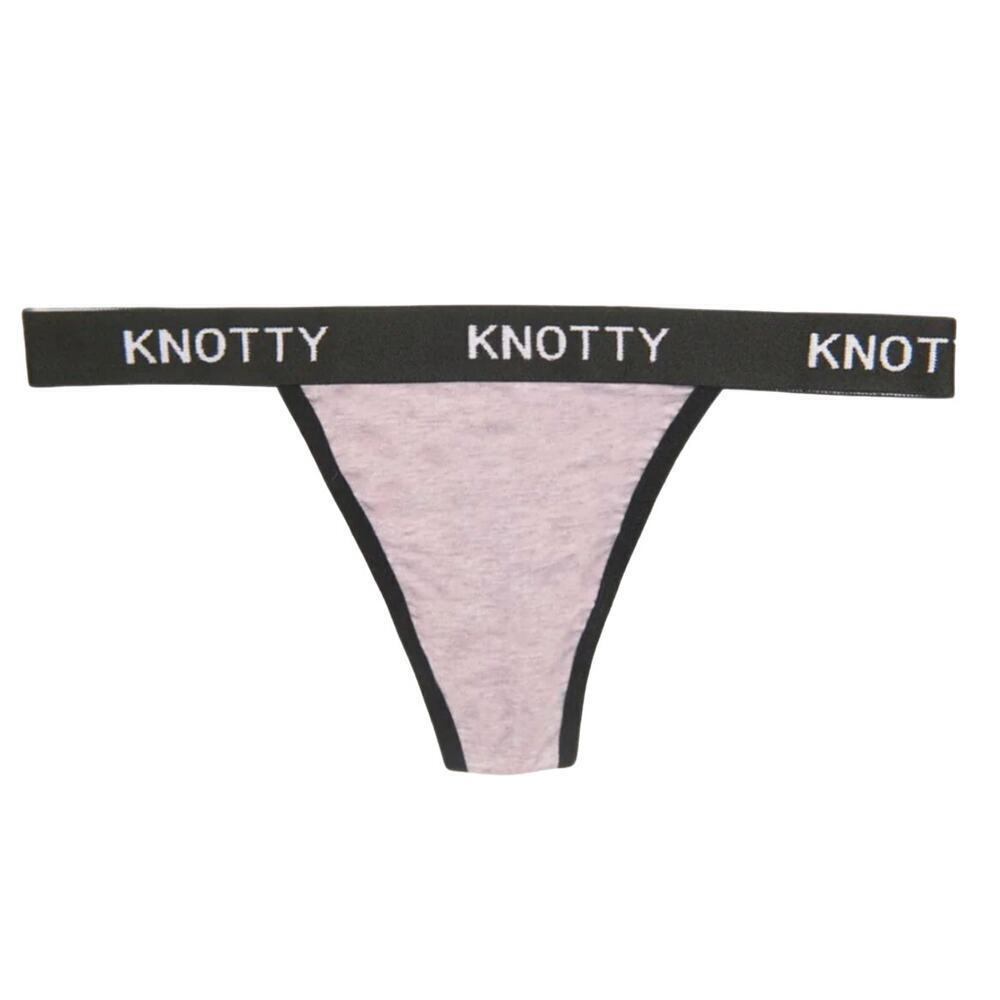 Knotty Knickers Cotton Knotty Banded Thong in Grey, Size XXL​​​